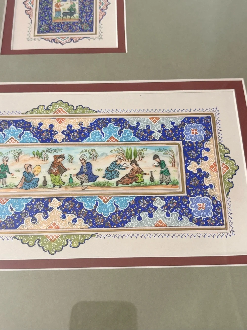 Framed Persian-Style Miniature Artwork in Green and Blue